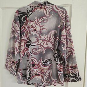 XL Stretch (brand) Paisley Buttoned down 3/4 Sleeve Blouse / Top in Mauve & Grey
